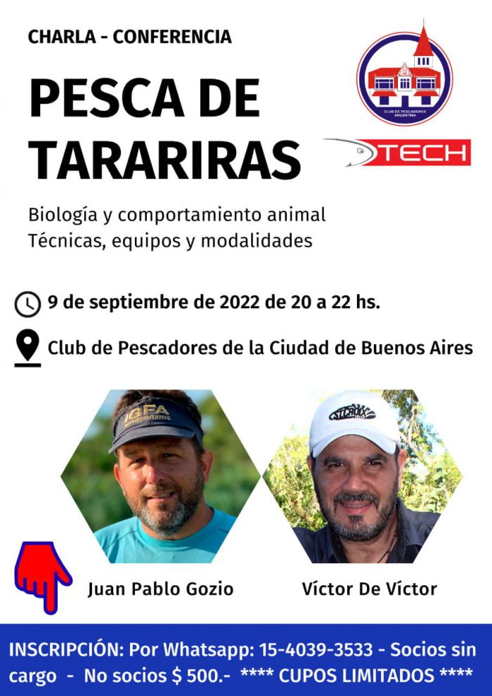 El viernes 9 de setiembre se brindará una charla sobre pesca de tarariras